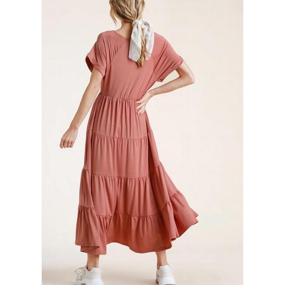 NEW UMGEE tiered v-neck maxi dress in clay - Picture 2 of 4